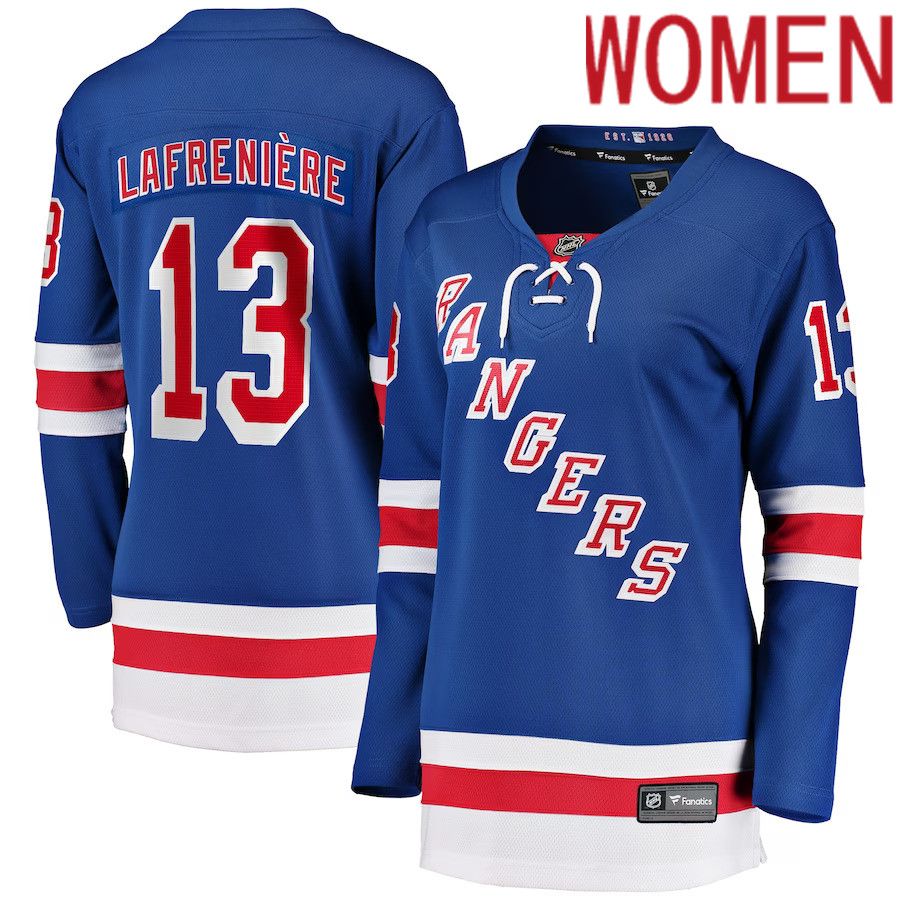 Women New York Rangers #13 Alexis Lafreniere Fanatics Branded Blue Home Premier Breakaway Player NHL Jersey